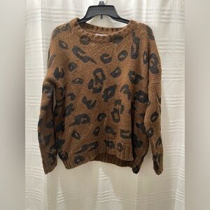Wooden Ships brown Leopard Print Mohair Wool Blend Knit Sweater